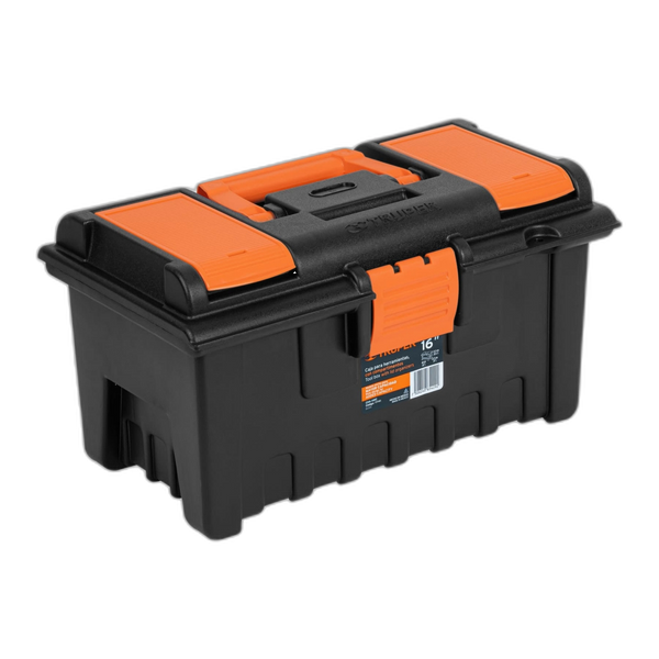 CAJA PLASTICA 16 CON COMPARTIMENTOS, NARANJA.