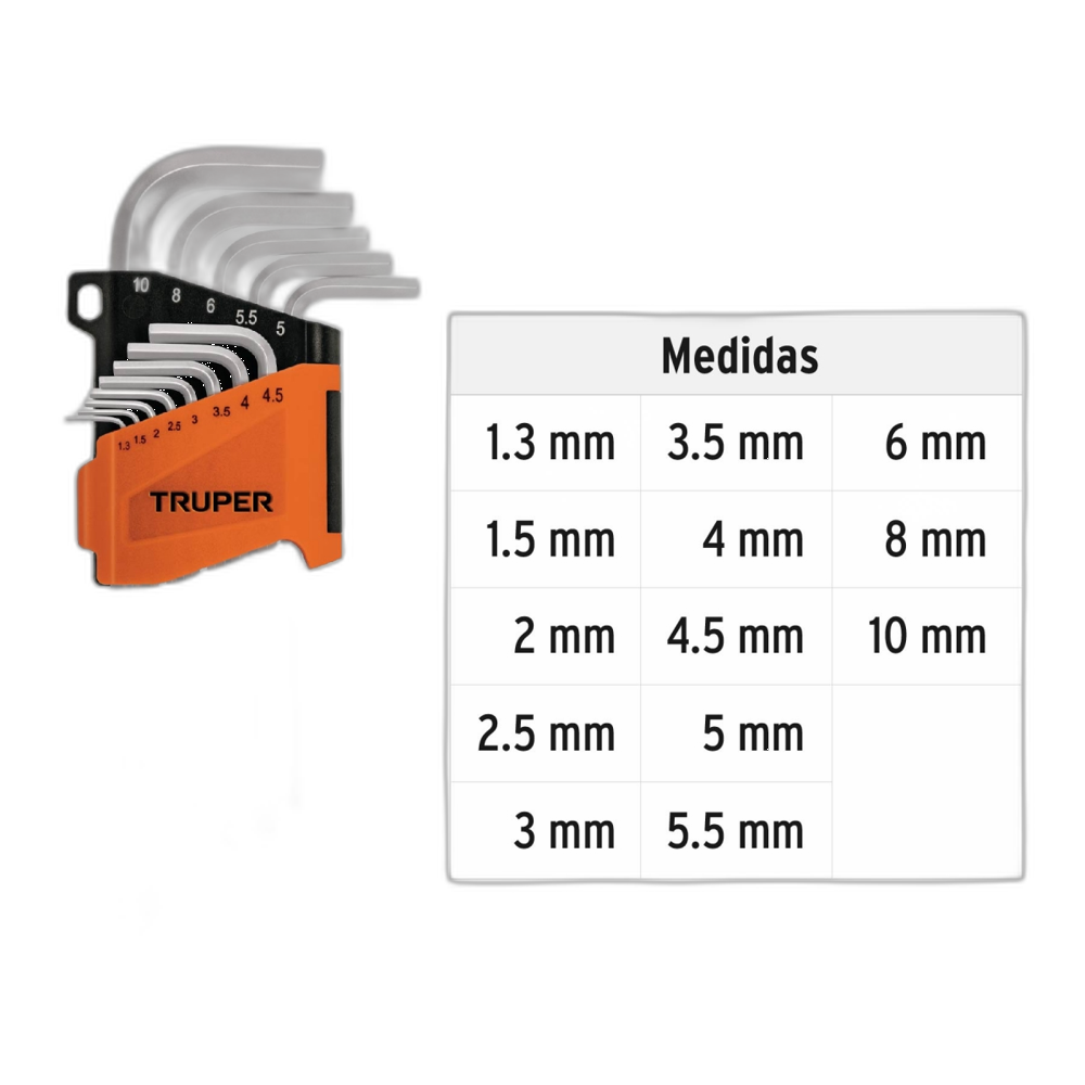 JGO DE 13 LLAVES ALLEN PUNTA BOLA LARGAS MILIMETRICAS