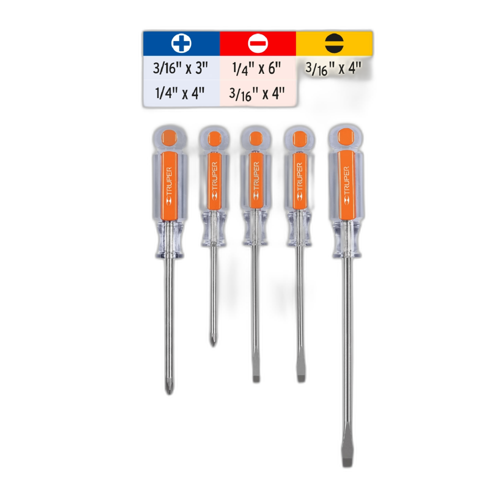 JUEGO DE 5 DESARMADORES MANGOS DE ACETATO