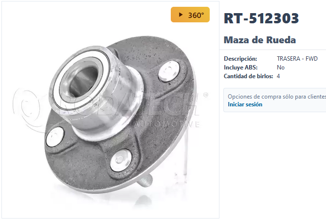 MAZA RUEDA TRASERA IZQ-DER NISSAN SENTRA 01-06, SCALA 011-013 (S/ABS)