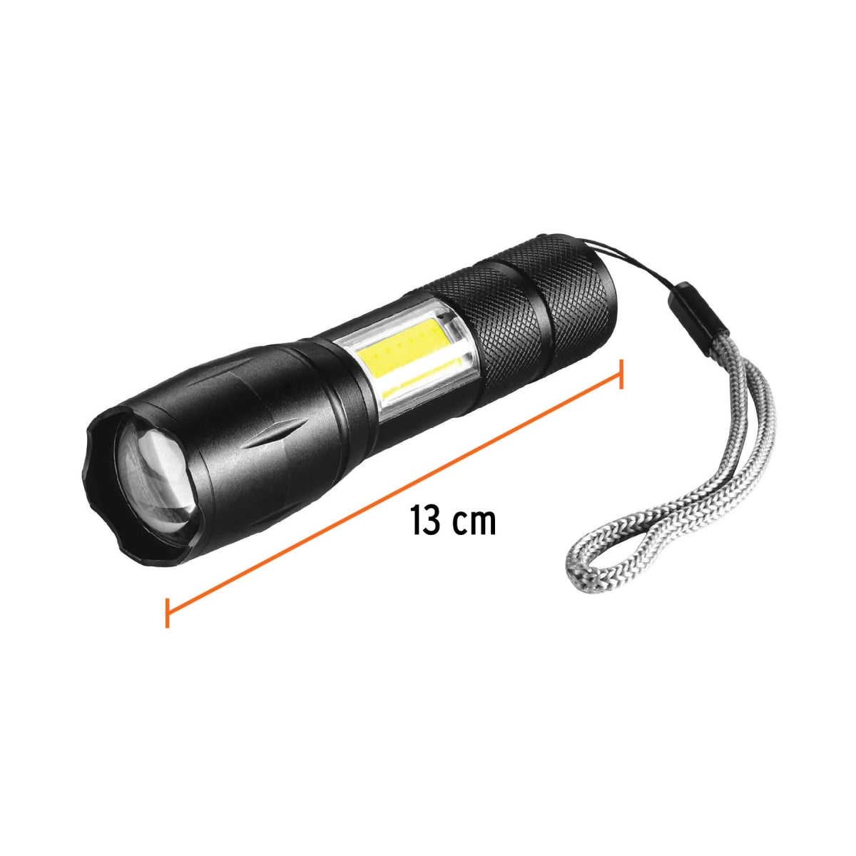 LINTERNA LED RECARGABLE DE ALUMINIO C/LUZ LATERAL, 270 LM