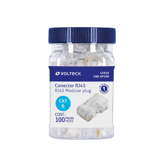 CONECTOR PLUG RJ45 CAT6 BOTE 100 PZAS VOLTECK