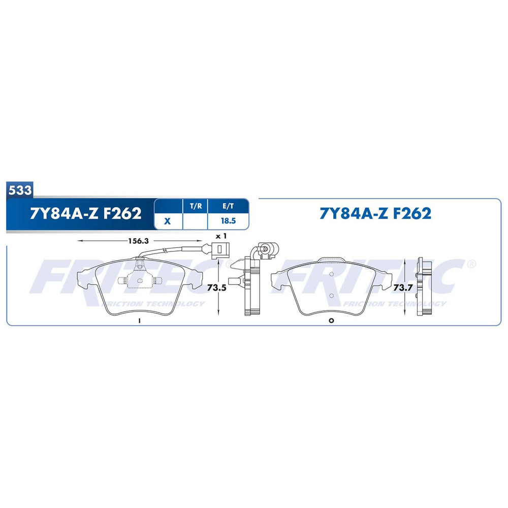 BALATA DELANTERA EUROVAN TDI 06-09, TRANSPORTER 2.0L TDI 010-019 (C/SENSOR)