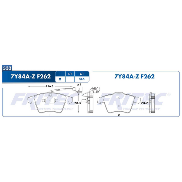 BALATA DELANTERA EUROVAN TDI 06-09, TRANSPORTER 2.0L TDI 010-019 (C/SENSOR)